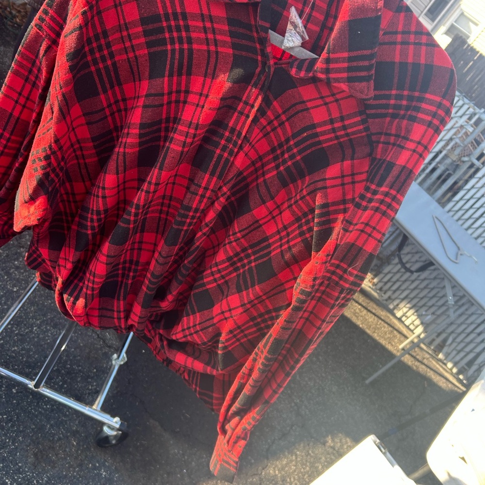 Fashion Nova Red and Black Plaid Button Down Shirt